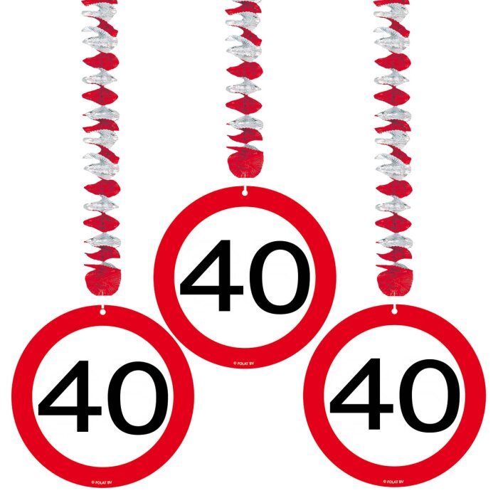 Folat 40. Geburtstag Hängedeko Verkehrsschild - 3 Stück