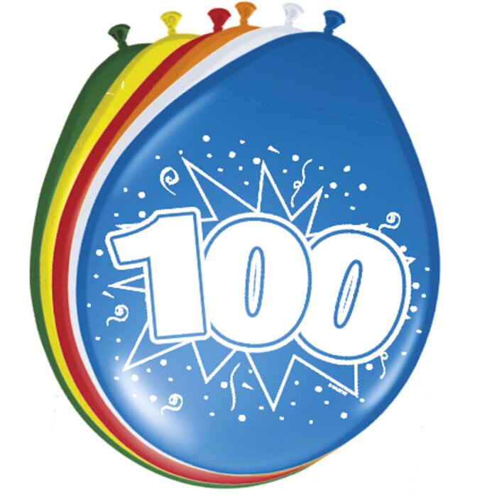 Folat balónik - 30 cm - 8 kusov - číslo / číslica 100 - rôzne farby