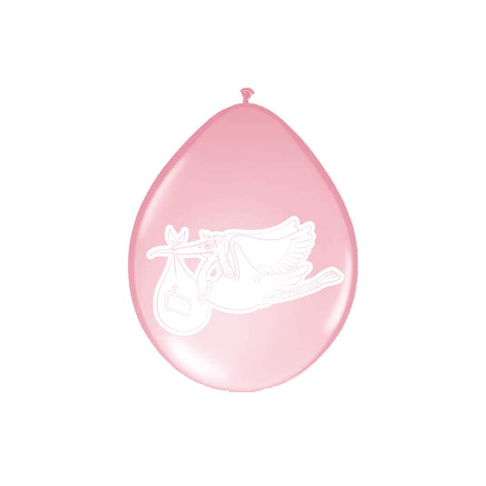 Folat Ballon 30 cm 8 Stück - Geburt Storch rosa