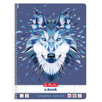 herlitz Collegeblock x.book Wild Animals Wolf A4 80 Blatt...