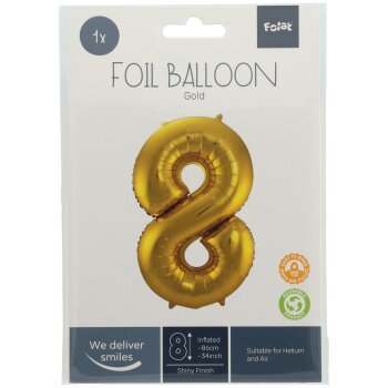 Folat Folienballon 86 cm Zahl 8 gold