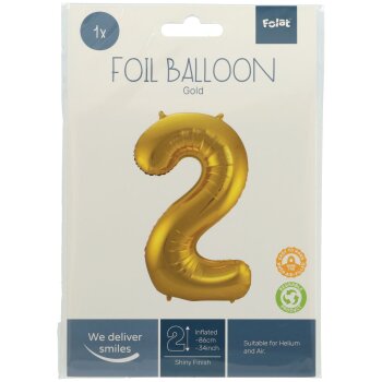 Folat Goldener Folienballon Ziffer / Zahl 2 - 86 cm