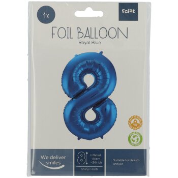 Folat Blauer Folienballon Ziffer / Zahl 8 - 86 cm