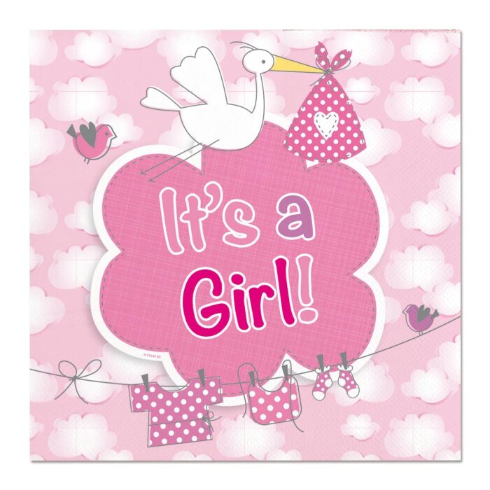 Folat servítky - narodenie dievčatka - It‘s a girl - 25 x 25 cm - 20 ks