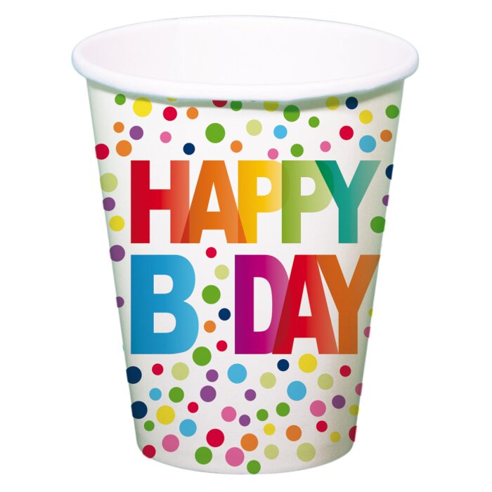 Folat papierové poháre, 250 ml, 8 ks - Happy B Day bodky