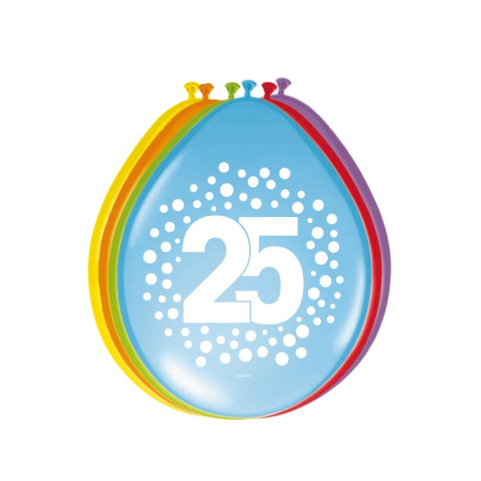 Folat 25. Geburtstag Ballons Happy Bday Dots 30 cm - 8 Stück