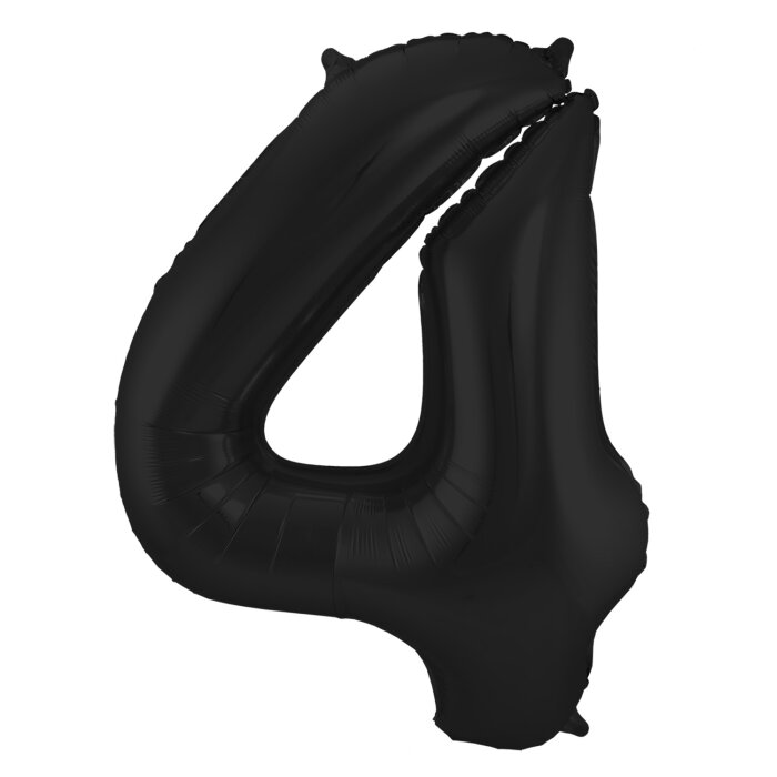 Folat Folienballon Ziffer / Zahl 4 Schwarz Metallic Matt - 86 cm