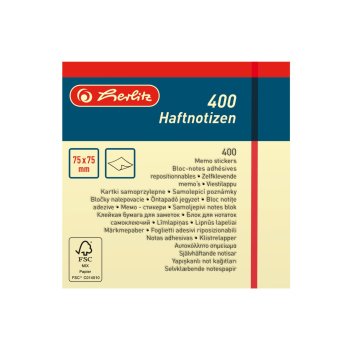 herlitz Haftnotizblock 75x75mm 400 Blatt hellgelb blanko...