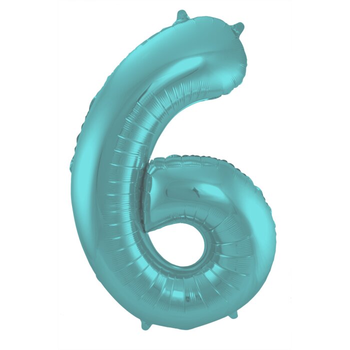 Folat Folienballon Ziffer / Zahl 6 Pastell Aqua Metallic Matt - 86 cm