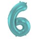 Folat Folienballon Ziffer / Zahl 6 Pastell Aqua Metallic Matt - 86 cm
