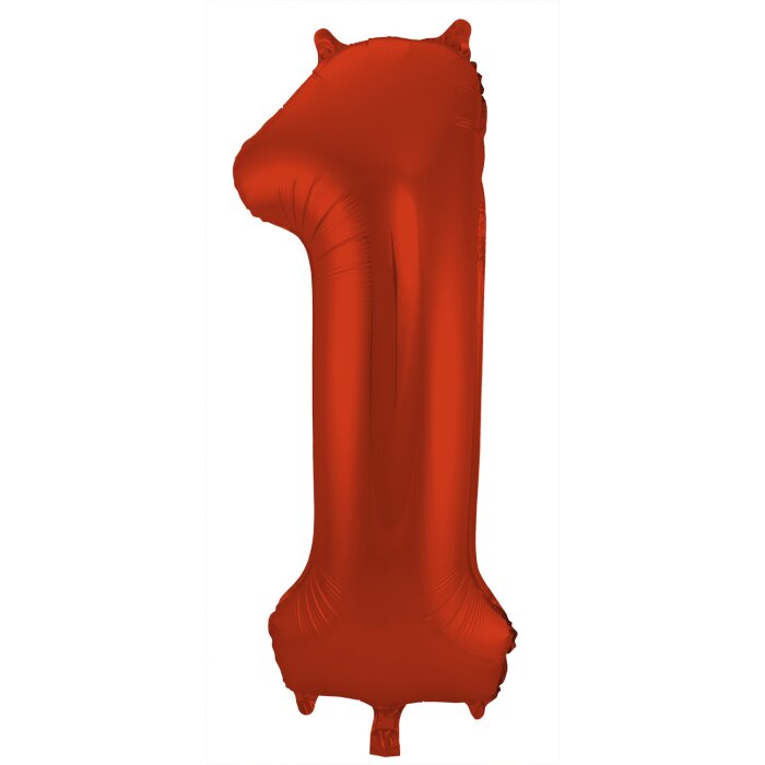 Folat Folienballon Ziffer / Zahl 1 Rot Metallic Matt - 86 cm