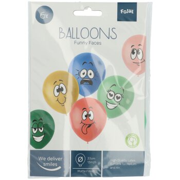Folat Ballon 33 cm 6 Stück - Funny Faces Retro