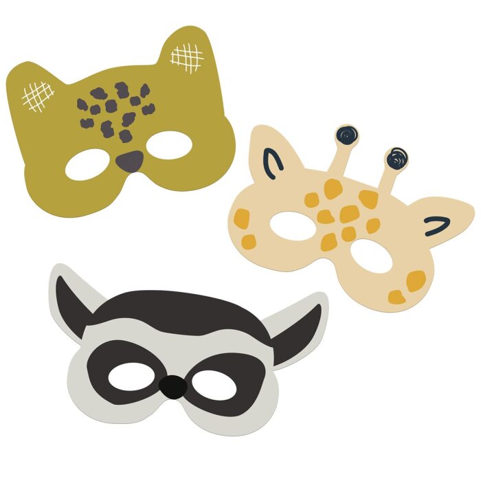 Folat masky na tvár / škraboška - 6 kusov - Zoo párty