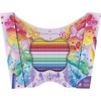 FABER-CASTELL Dreikant-Buntstifte GRIP SPARKLE, Geschenkset Schmetterling