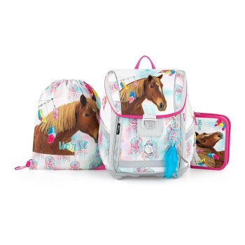 oxybag Schultaschenset 3-teilig PREMIUM LIGHT Horse Feathers