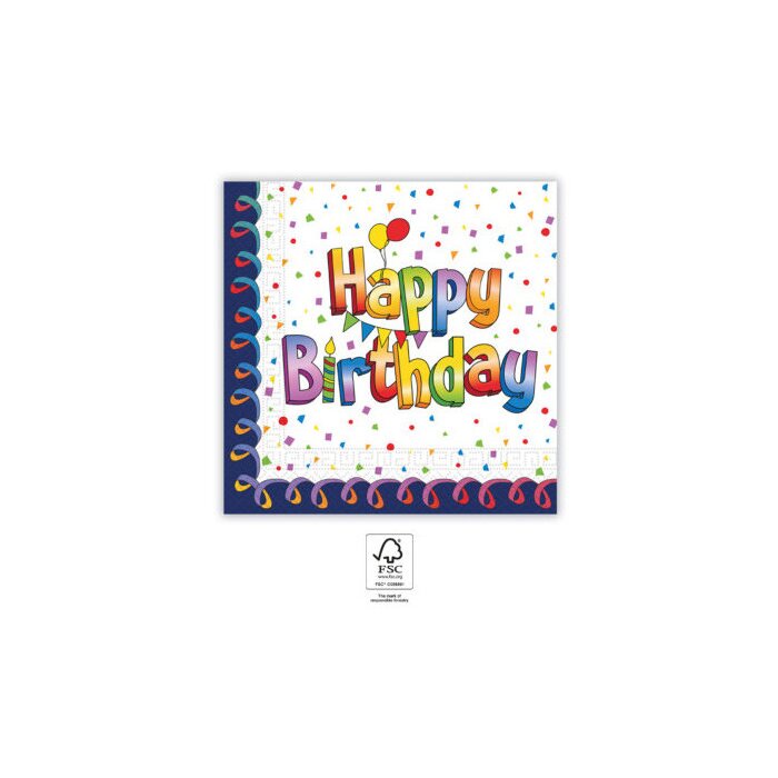 Party Servietten 33 x 33 cm 20 Stück "Happy Birthday" Multicolor