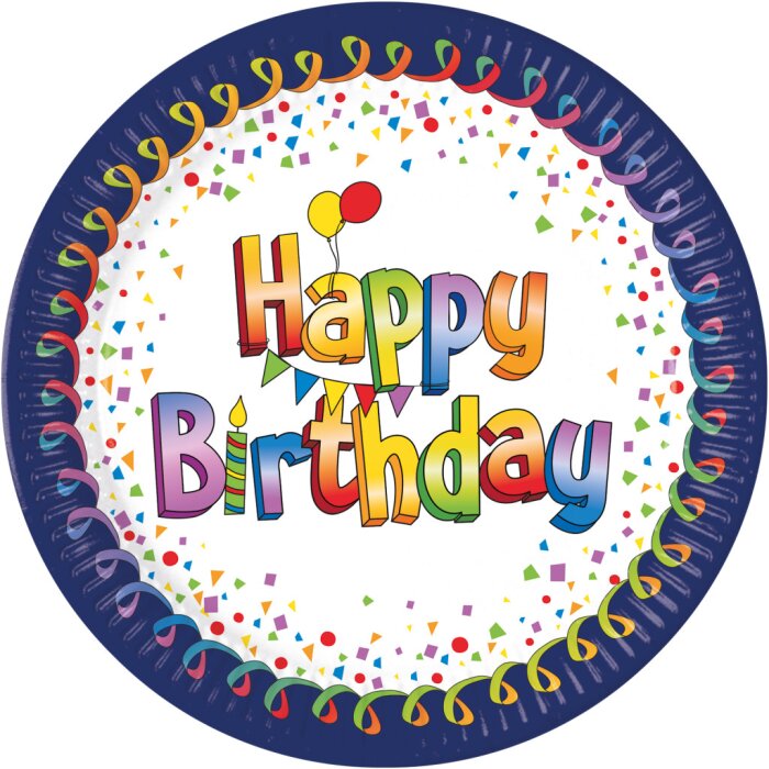 Party Pappteller 19,5 cm 8 Stück "Happy Birthday" Multicolor