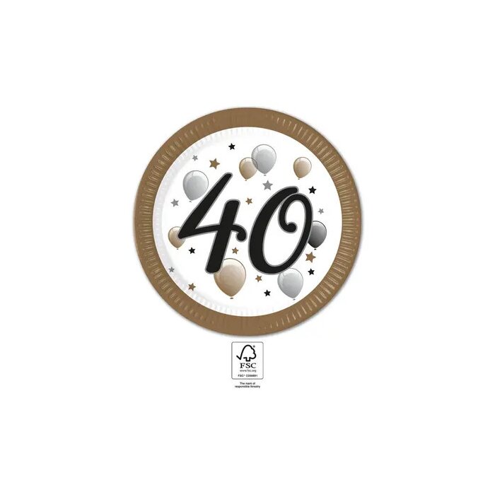 Party Pappteller 23 cm 8 Stück "Happy Birthday" Milestone 40er