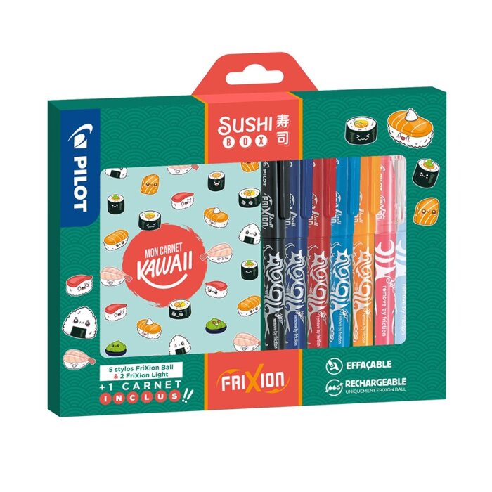 PILOT Schreibset "FRIXION SUSHI BOX" mit Notizbuch, 8-teilig