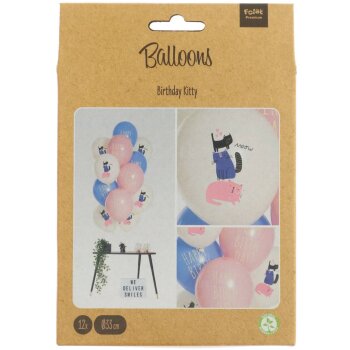 Folat Ballon 33 cm 12 Stück - Happy Birthday Kitty