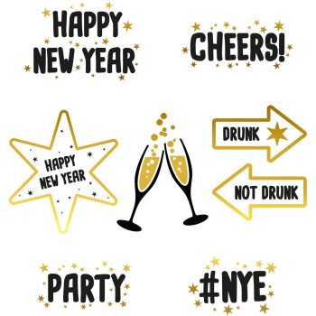 Folat Glas-Sticker Black Gold Happy New Year 8-teilig