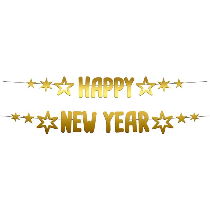 Folat Buchstabengirlande Black Gold Happy New Year 2-teilig