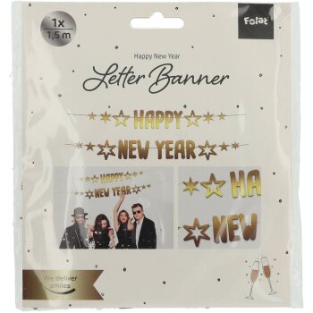 Folat Buchstabengirlande Black Gold Happy New Year 2-teilig