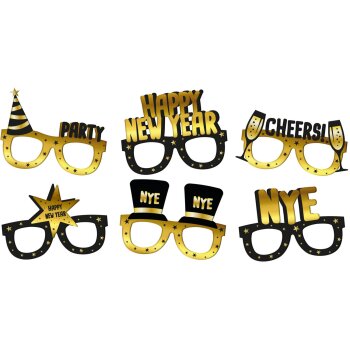 Folat Papierbrille Black Gold Happy New Year 6er