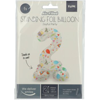 Folat Stehender Folienballon Ziffer / Zahl 2 - 72 cm Joyful Party