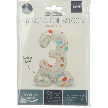 Folat stojaci fóliový balónik - číslo / číslica 3 - veselá oslava - 72 cm