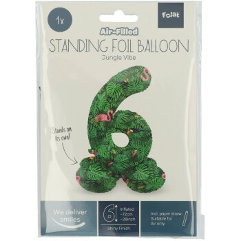 Folat Stehender Folienballon Ziffer / Zahl 6 - 72 cm Jungle Vibe