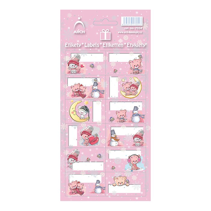 ARCH Weihnachtsaufkleber für Geschenke / Etiketten, 12 Etiketten 5x3 cm - rosa - Blister 23,5 x 101 cm