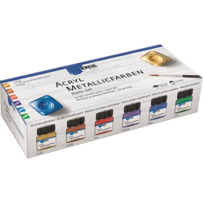 KREUL akrylové metalické farby - základná sada - 6 x 20 ml
