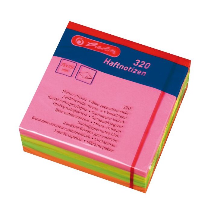 herlitz nalepovacie papieriky 75x75mm - 320 listov - čisté - neónové farby - ružová, žltá, zelená, oranžová
