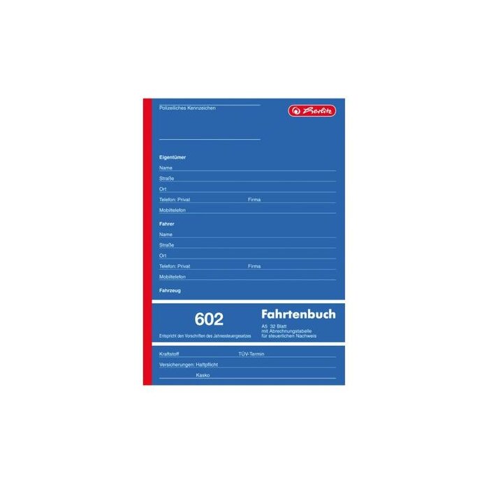 herlitz Formularbuch "Fahrtenbuch 602", A5, 32 Blatt