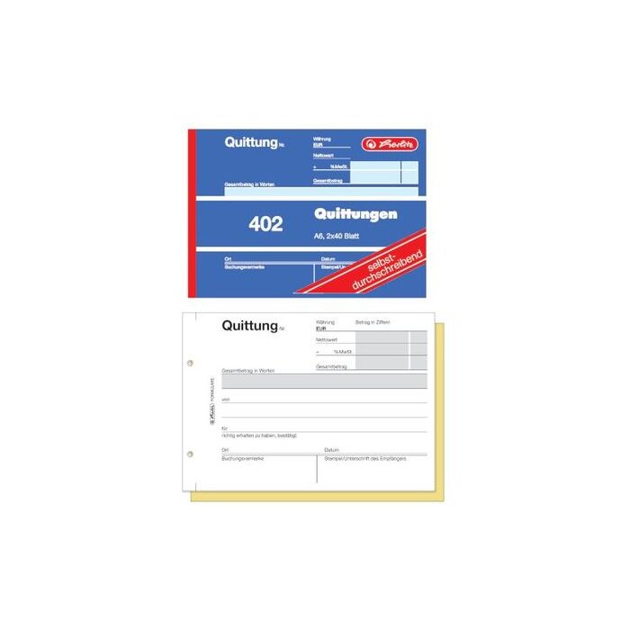 herlitz Formularbuch "Quittung 402", DIN A6, 2 x 40 Blatt