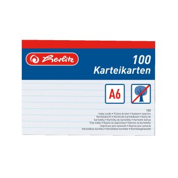 herlitz Karteikarten, DIN A6, liniert, weiss 100er