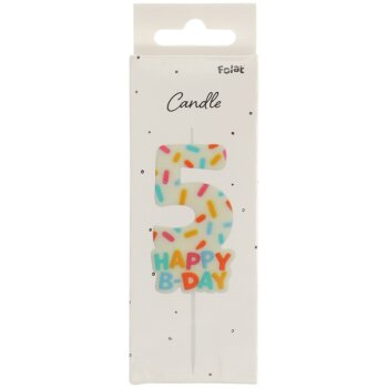 Folat Zahlenkerze 7 cm Cozy Sprinkles Zahl 5