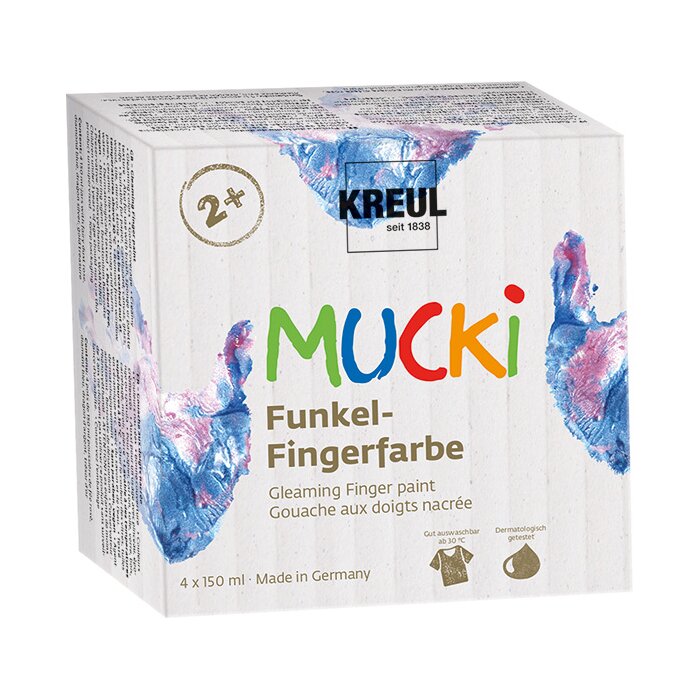 KREUL MUCKI prstová farba - trblietavá - 4-dielna sada - 150 ml