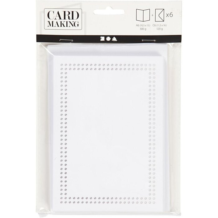 Creativ Company Karten zum Besticken – 6 Set/ 1 Pck, Kartengröße 10,5x15 cm, Umschlaggröße 11,5x16,5 cm, Weiß