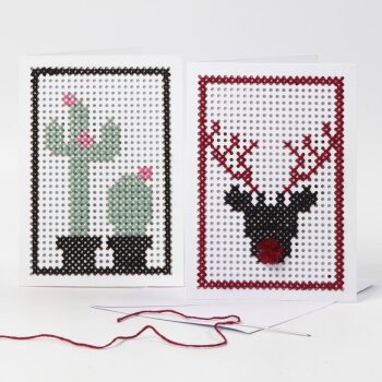 Creativ Company Karten zum Besticken – 6 Set/ 1 Pck, Kartengröße 10,5x15 cm, Umschlaggröße 11,5x16,5 cm, Weiß