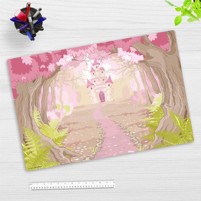 CYD prémiová podložka na stôl z vinylu 60 x 40 cm, rozprávkový zámok v čarovnom lese