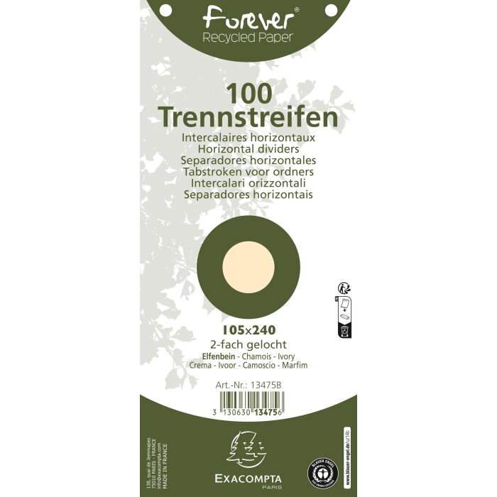 EXACOMPTA Trennstreifen Recycling, 105 x 240 mm, elfenbein