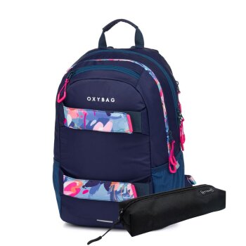 oxybag Schulrucksack OXY SPORT Flowers blue + Etui