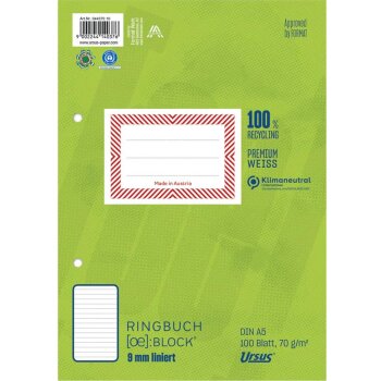 URSUS [OE] Ringbuchblock A5 100 Blatt 9mm liniert