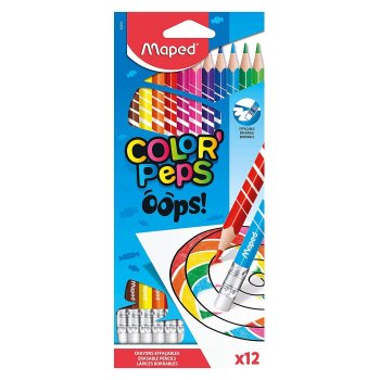 Maped trojhranné farbičky COLORPEPS, s gumou - 12 rôznych farieb