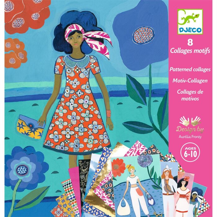 DJECO Collage WAX Trend – Collage-Set mit 8 Karten & 15 selbstklebenden Bögen