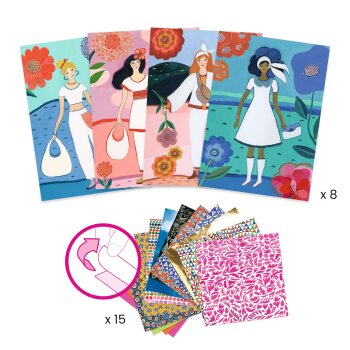 DJECO Collage WAX Trend – Collage-Set mit 8 Karten & 15 selbstklebenden Bögen
