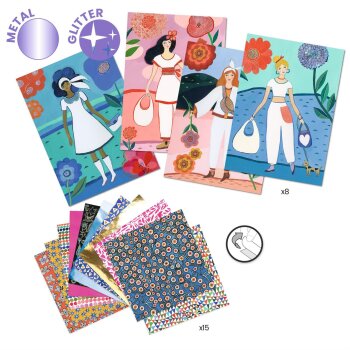 DJECO Collage WAX Trend – Collage-Set mit 8 Karten & 15 selbstklebenden Bögen