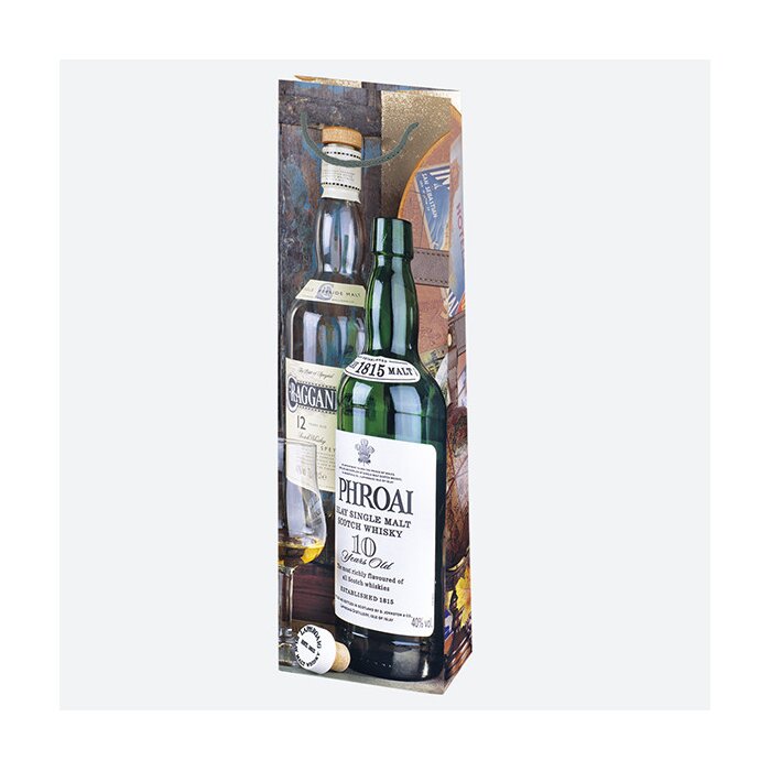 Geschenkstasche Flasche 120 x 400 x 90 mm VINO Whiskyflasche Islay mit Glas
